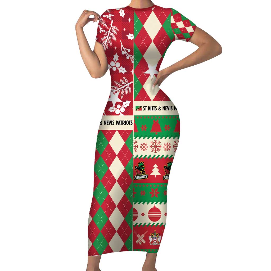Personalized St Kitts & Nevis Cricket Christmas Short Sleeve Bodycon Dress Merry Xmas Patriots - Wonder Print Shop