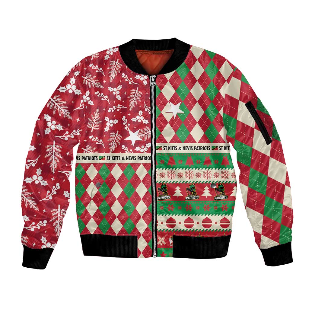 Personalized St Kitts & Nevis Cricket Christmas Sleeve Zip Bomber Jacket Merry Xmas Patriots - Wonder Print Shop