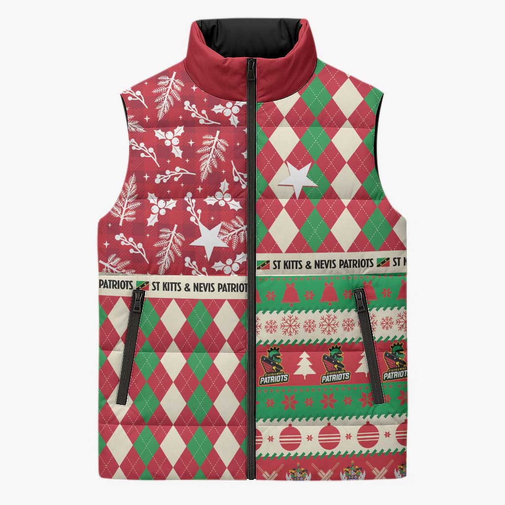 Personalized St Kitts & Nevis Cricket Christmas Sleeveless Puffer Jacket Merry Xmas Patriots - Wonder Print Shop