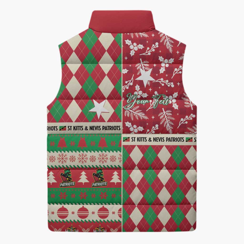 Personalized St Kitts & Nevis Cricket Christmas Sleeveless Puffer Jacket Merry Xmas Patriots - Wonder Print Shop