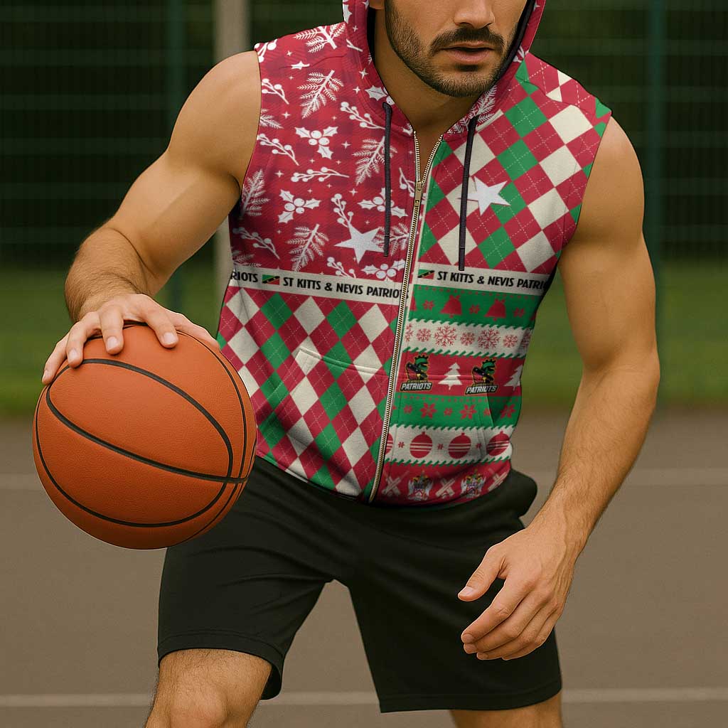 Personalized St Kitts & Nevis Cricket Christmas Sleeveless Zip Hoodie Merry Xmas Patriots - Wonder Print Shop