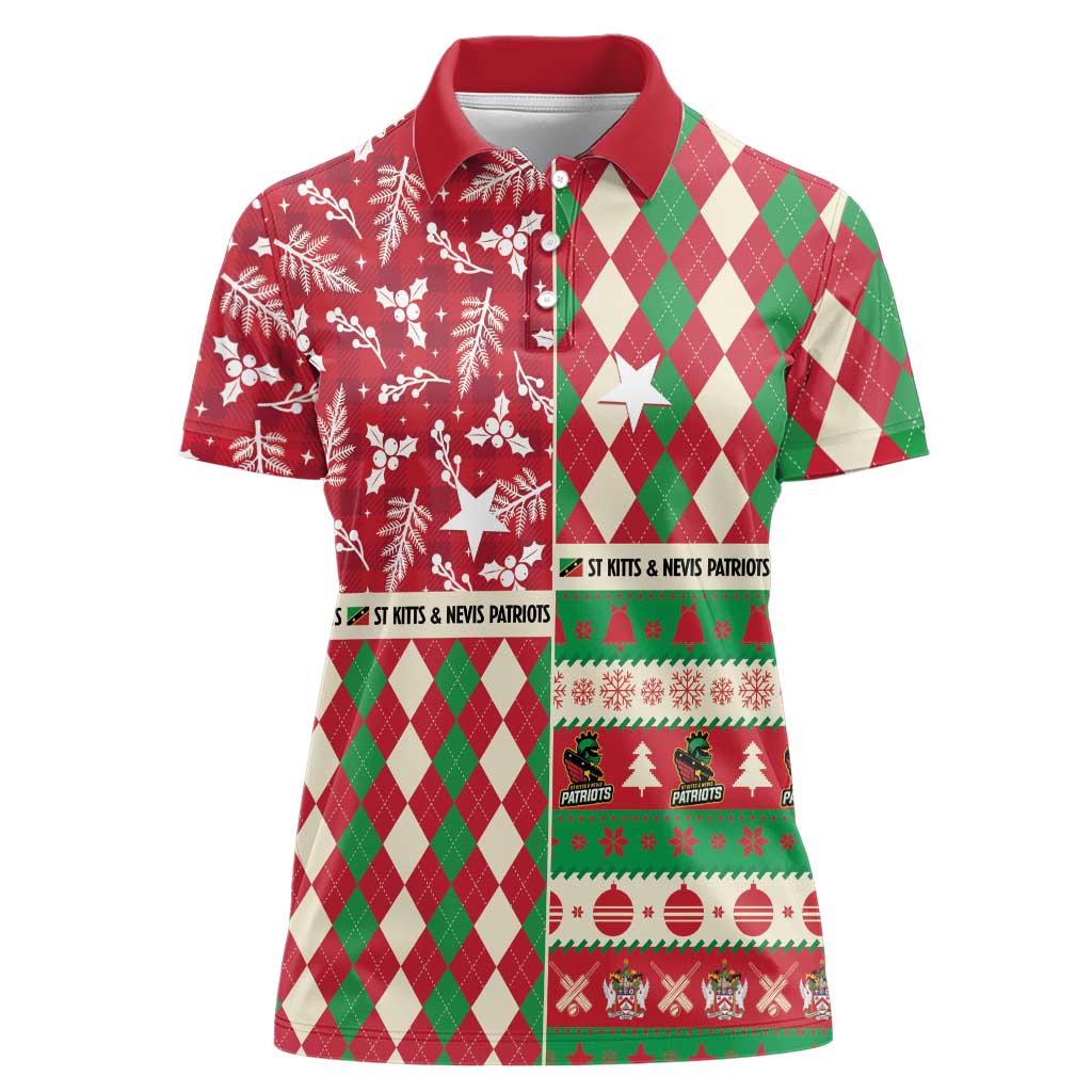 Personalized St Kitts & Nevis Cricket Christmas Women Polo Shirt Merry Xmas Patriots - Wonder Print Shop