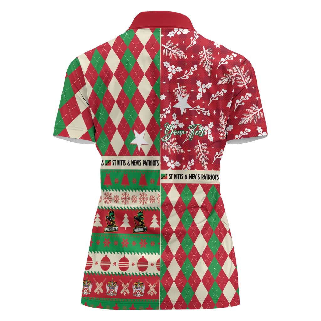 Personalized St Kitts & Nevis Cricket Christmas Women Polo Shirt Merry Xmas Patriots - Wonder Print Shop