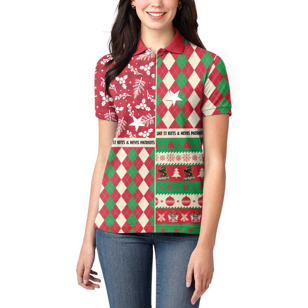 Personalized St Kitts & Nevis Cricket Christmas Women Polo Shirt Merry Xmas Patriots - Wonder Print Shop