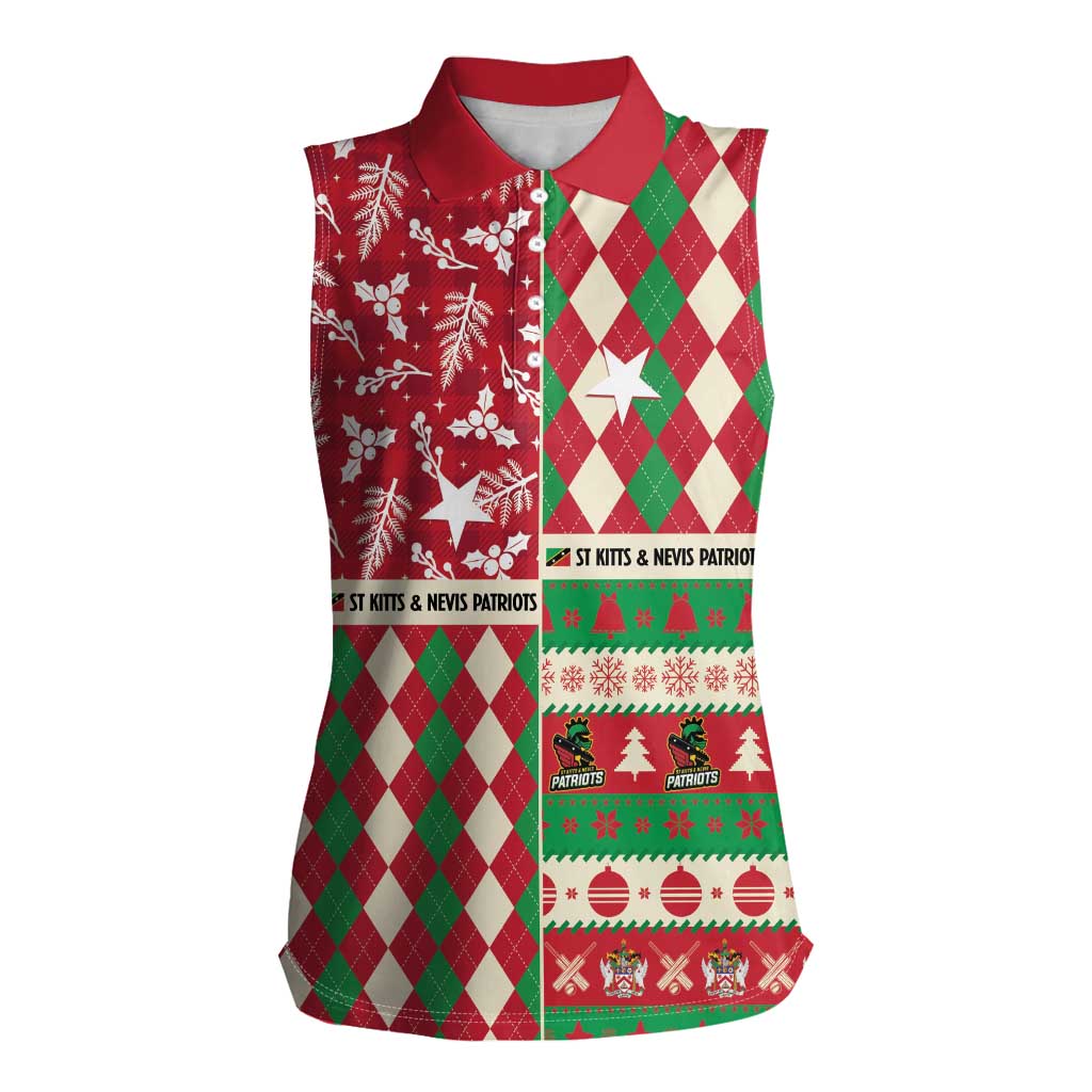 Personalized St Kitts & Nevis Cricket Christmas Women Sleeveless Polo Shirt Merry Xmas Patriots - Wonder Print Shop