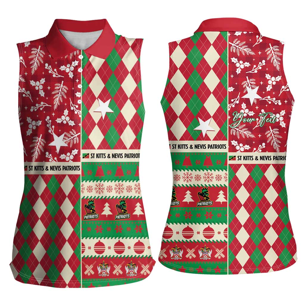 Personalized St Kitts & Nevis Cricket Christmas Women Sleeveless Polo Shirt Merry Xmas Patriots - Wonder Print Shop