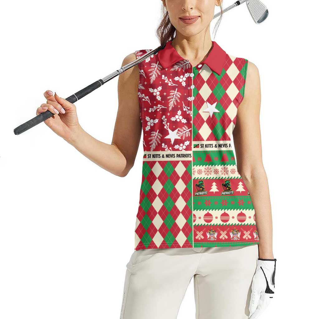 Personalized St Kitts & Nevis Cricket Christmas Women Sleeveless Polo Shirt Merry Xmas Patriots - Wonder Print Shop
