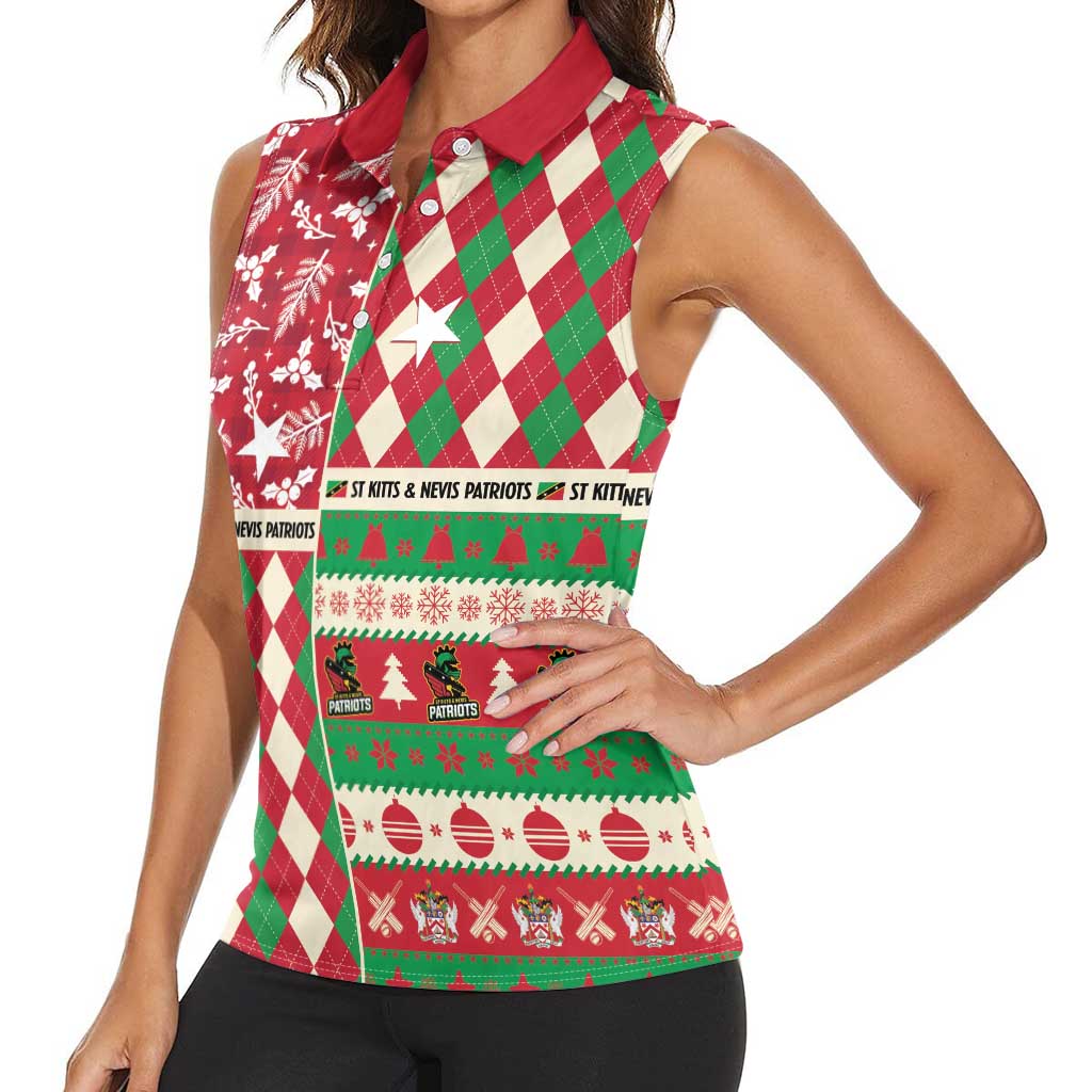 Personalized St Kitts & Nevis Cricket Christmas Women Sleeveless Polo Shirt Merry Xmas Patriots - Wonder Print Shop