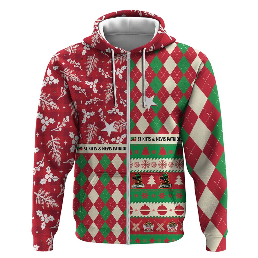 Personalized St Kitts & Nevis Cricket Christmas Zip Hoodie Merry Xmas Patriots - Wonder Print Shop