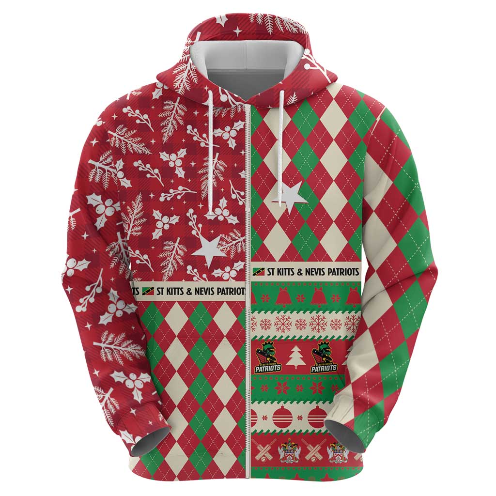 Personalized St Kitts & Nevis Cricket Christmas Zip Hoodie Merry Xmas Patriots - Wonder Print Shop