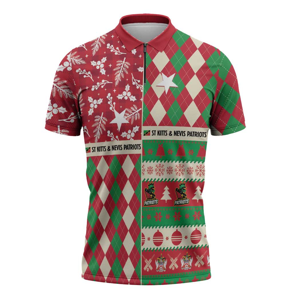 Personalized St Kitts & Nevis Cricket Christmas Zipper Polo Shirt Merry Xmas Patriots - Wonder Print Shop