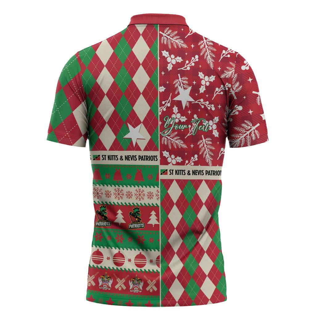 Personalized St Kitts & Nevis Cricket Christmas Zipper Polo Shirt Merry Xmas Patriots - Wonder Print Shop