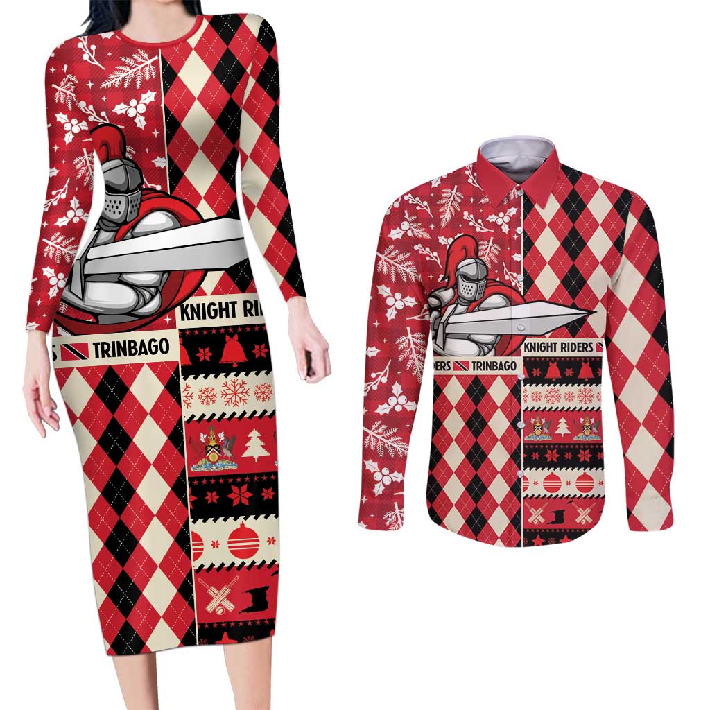 Personalized Trinbago Cricket Christmas Couples Matching Long Sleeve Bodycon Dress and Long Sleeve Button Shirt Merry Xmas Knight Riders - Wonder Print Shop