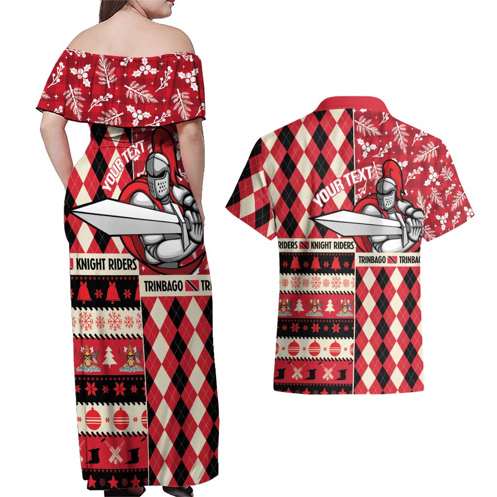 Personalized Trinbago Cricket Christmas Couples Matching Off Shoulder Maxi Dress and Hawaiian Shirt Merry Xmas Knight Riders - Wonder Print Shop
