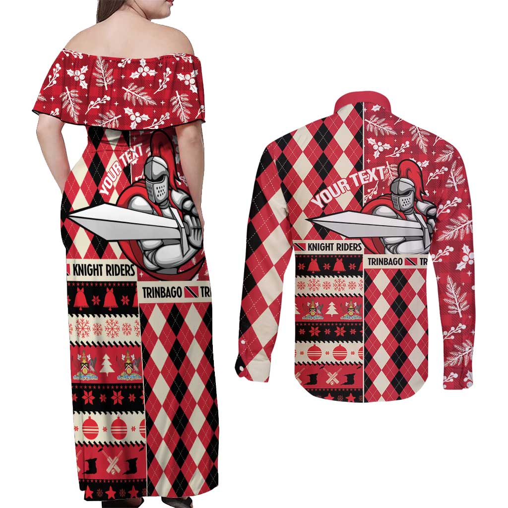 Personalized Trinbago Cricket Christmas Couples Matching Off Shoulder Maxi Dress and Long Sleeve Button Shirt Merry Xmas Knight Riders - Wonder Print Shop