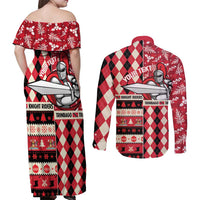 Personalized Trinbago Cricket Christmas Couples Matching Off Shoulder Maxi Dress and Long Sleeve Button Shirt Merry Xmas Knight Riders - Wonder Print Shop
