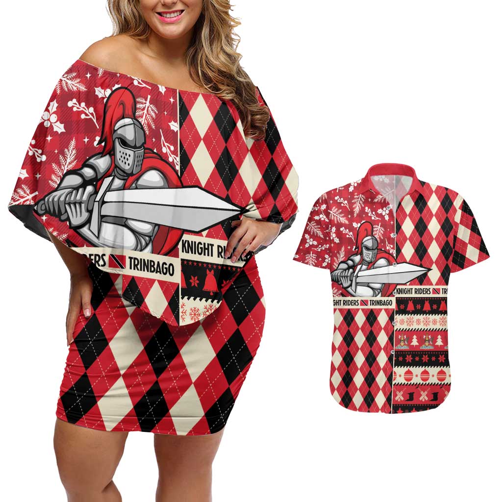 Personalized Trinbago Cricket Christmas Couples Matching Off Shoulder Short Dress and Hawaiian Shirt Merry Xmas Knight Riders - Wonder Print Shop