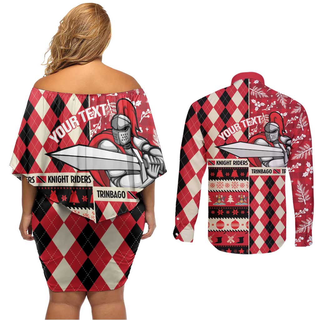 Personalized Trinbago Cricket Christmas Couples Matching Off Shoulder Short Dress and Long Sleeve Button Shirt Merry Xmas Knight Riders - Wonder Print Shop