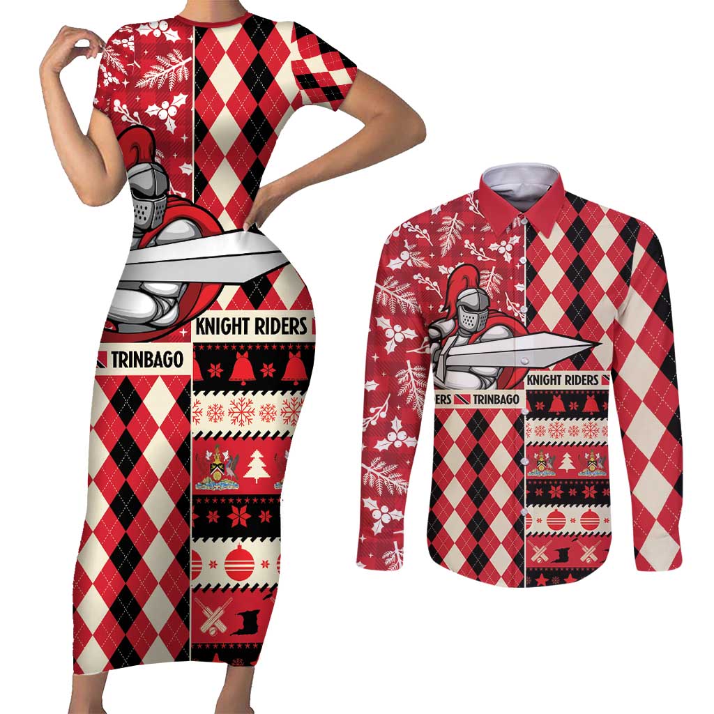 Personalized Trinbago Cricket Christmas Couples Matching Short Sleeve Bodycon Dress and Long Sleeve Button Shirt Merry Xmas Knight Riders - Wonder Print Shop