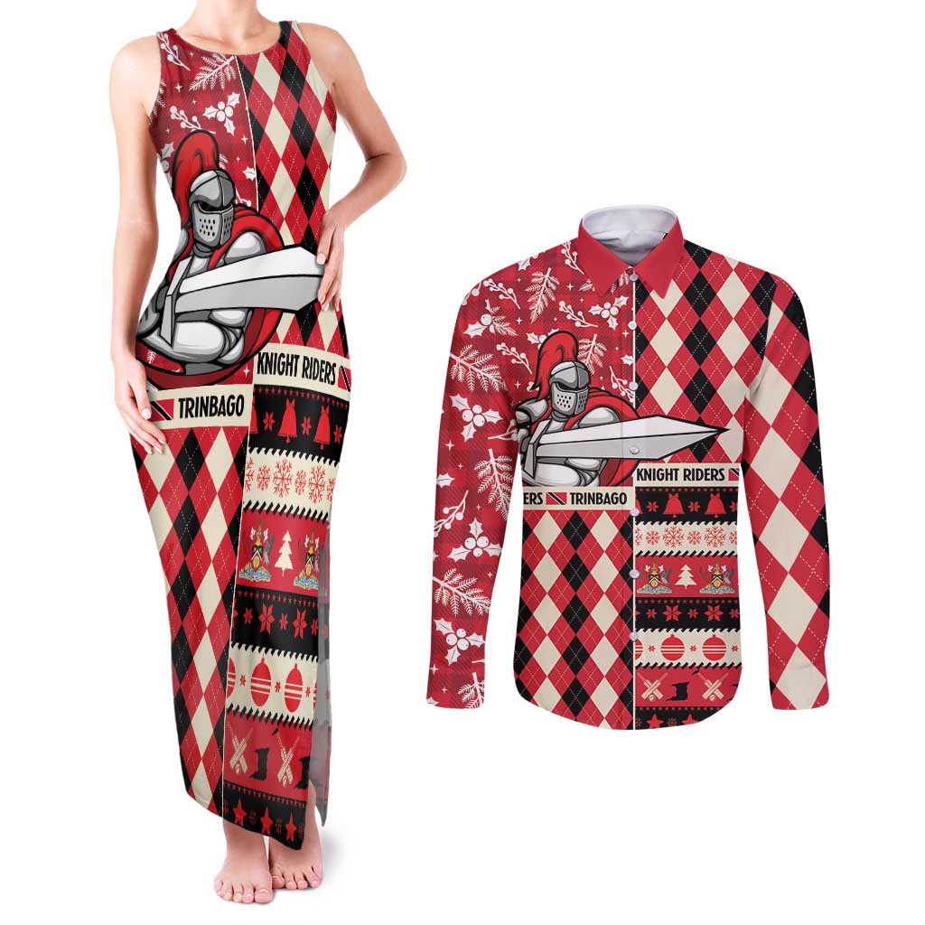 Personalized Trinbago Cricket Christmas Couples Matching Tank Maxi Dress and Long Sleeve Button Shirt Merry Xmas Knight Riders - Wonder Print Shop
