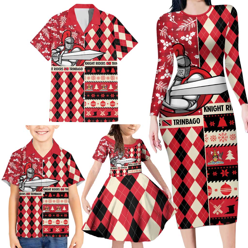 Personalized Trinbago Cricket Christmas Family Matching Long Sleeve Bodycon Dress and Hawaiian Shirt Merry Xmas Knight Riders - Wonder Print Shop
