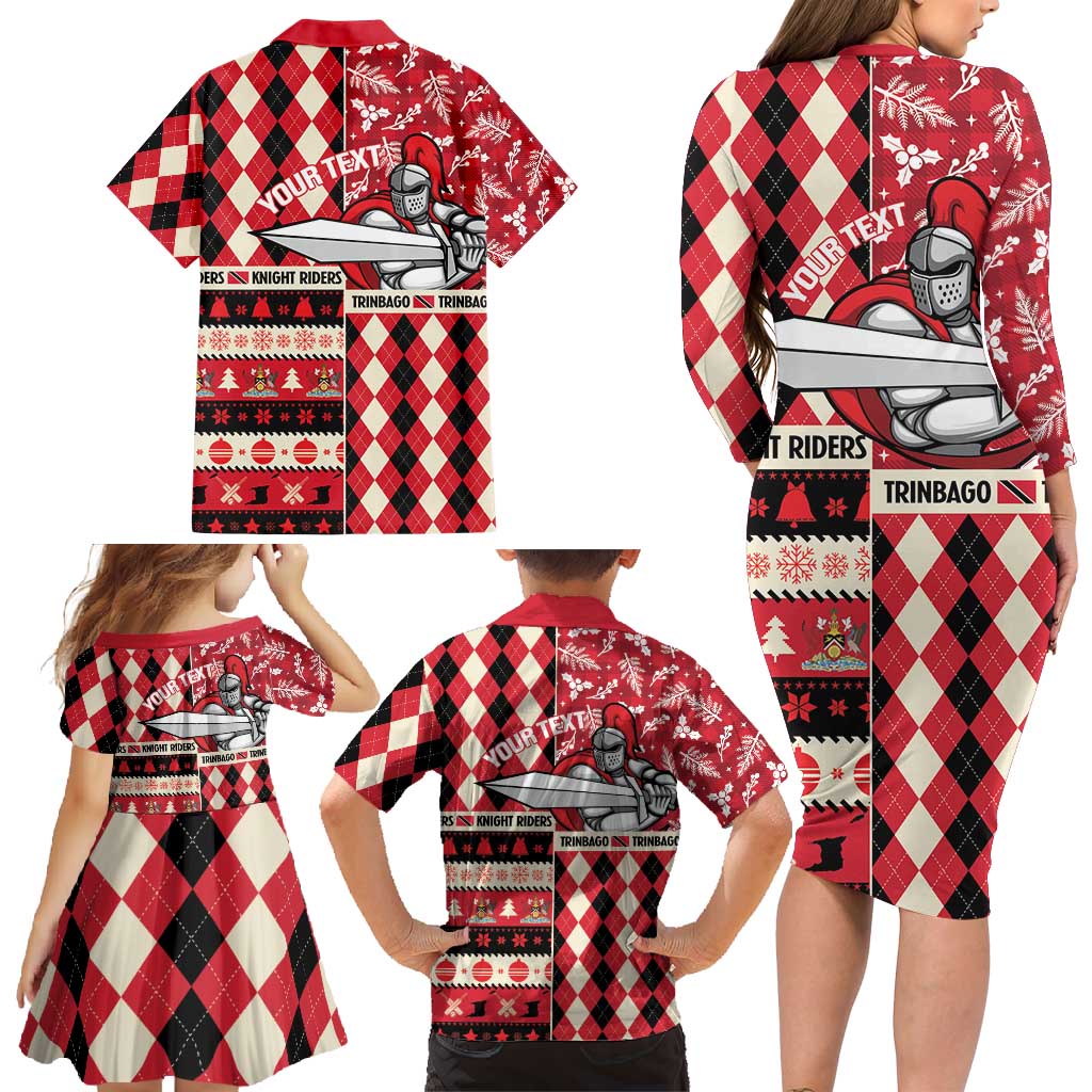 Personalized Trinbago Cricket Christmas Family Matching Long Sleeve Bodycon Dress and Hawaiian Shirt Merry Xmas Knight Riders - Wonder Print Shop