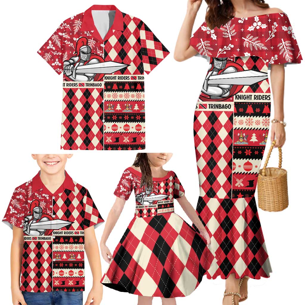 Personalized Trinbago Cricket Christmas Family Matching Mermaid Dress and Hawaiian Shirt Merry Xmas Knight Riders - Wonder Print Shop