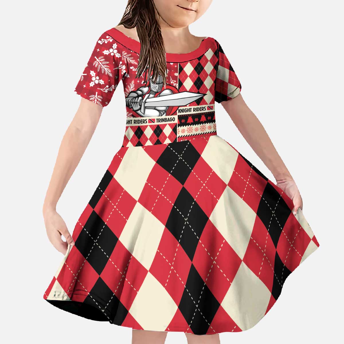 Personalized Trinbago Cricket Christmas Family Matching Off The Shoulder Long Sleeve Dress and Hawaiian Shirt Merry Xmas Knight Riders - Wonder Print Shop