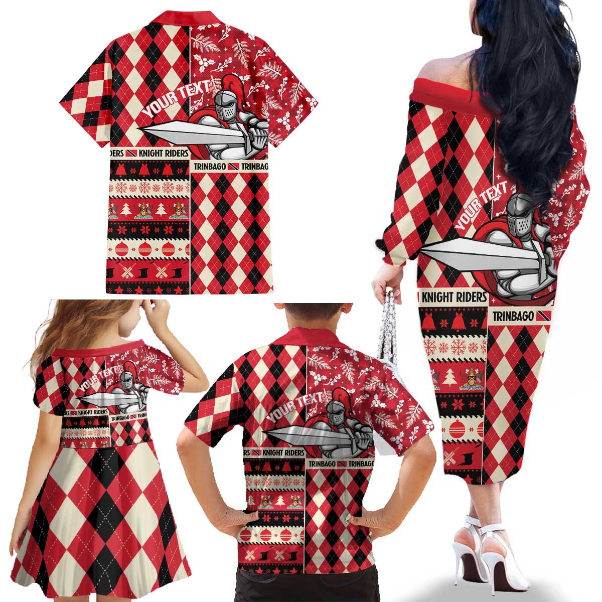 Personalized Trinbago Cricket Christmas Family Matching Off The Shoulder Long Sleeve Dress and Hawaiian Shirt Merry Xmas Knight Riders - Wonder Print Shop
