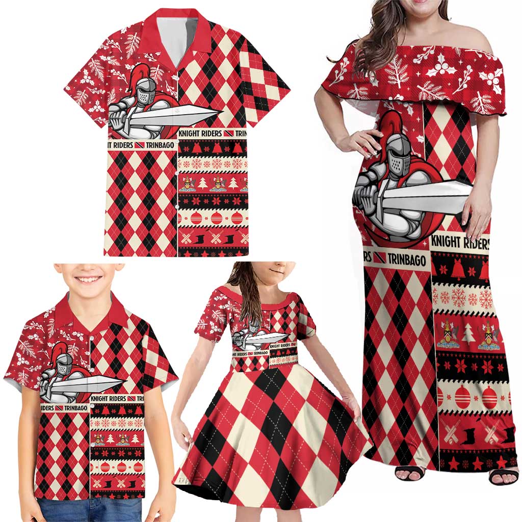 Personalized Trinbago Cricket Christmas Family Matching Off Shoulder Maxi Dress and Hawaiian Shirt Merry Xmas Knight Riders - Wonder Print Shop