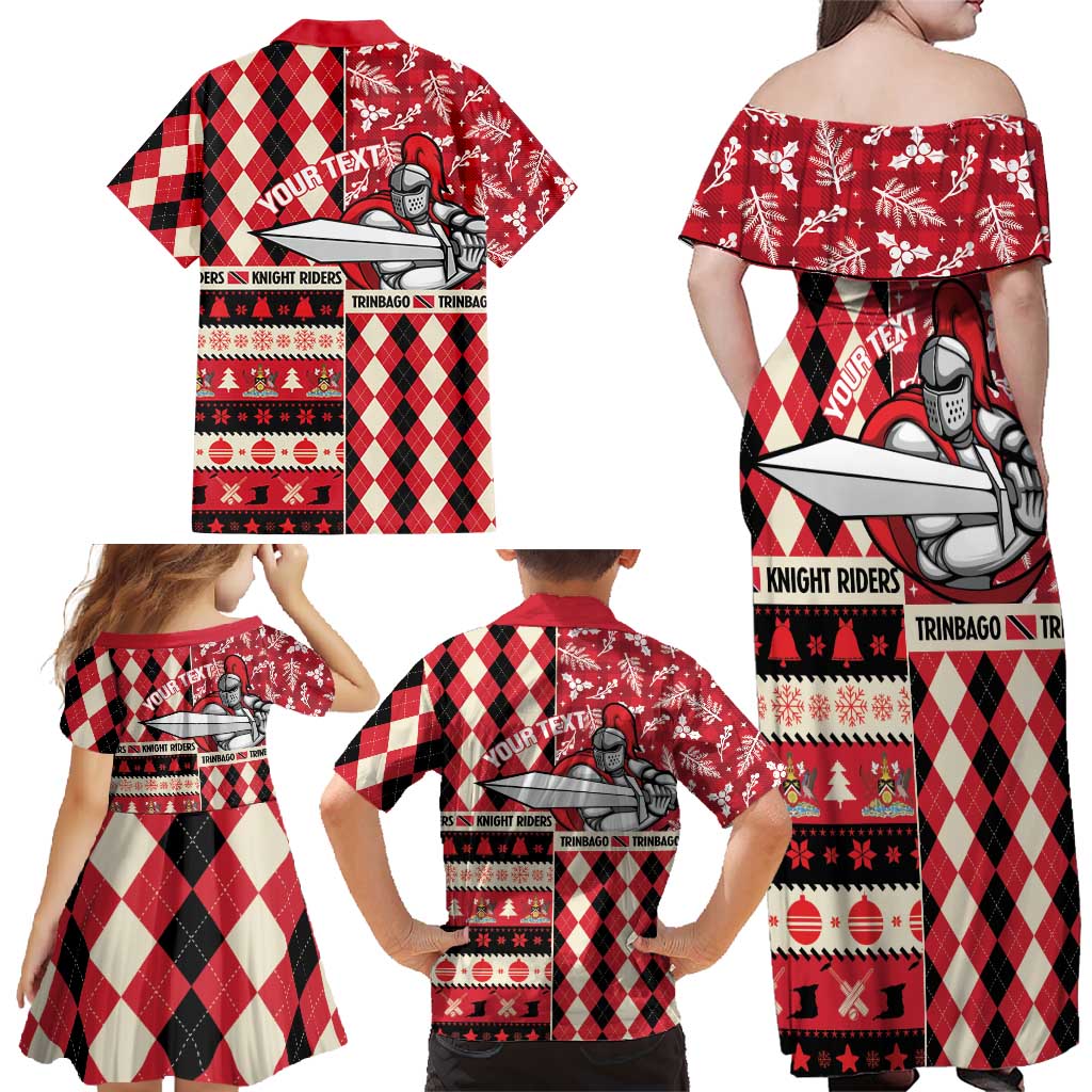 Personalized Trinbago Cricket Christmas Family Matching Off Shoulder Maxi Dress and Hawaiian Shirt Merry Xmas Knight Riders - Wonder Print Shop