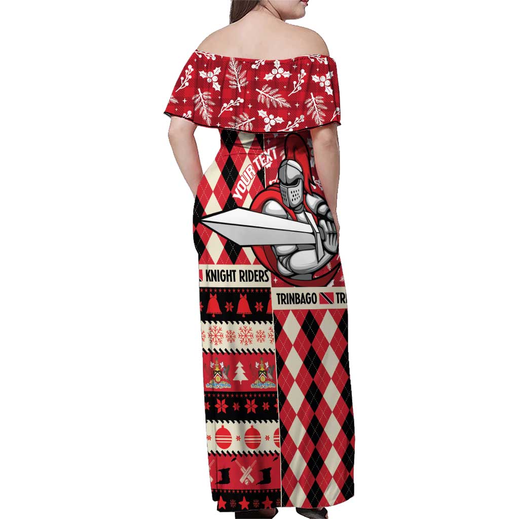 Personalized Trinbago Cricket Christmas Family Matching Off Shoulder Maxi Dress and Hawaiian Shirt Merry Xmas Knight Riders - Wonder Print Shop