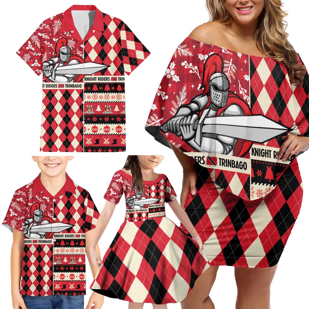 Personalized Trinbago Cricket Christmas Family Matching Off Shoulder Short Dress and Hawaiian Shirt Merry Xmas Knight Riders - Wonder Print Shop