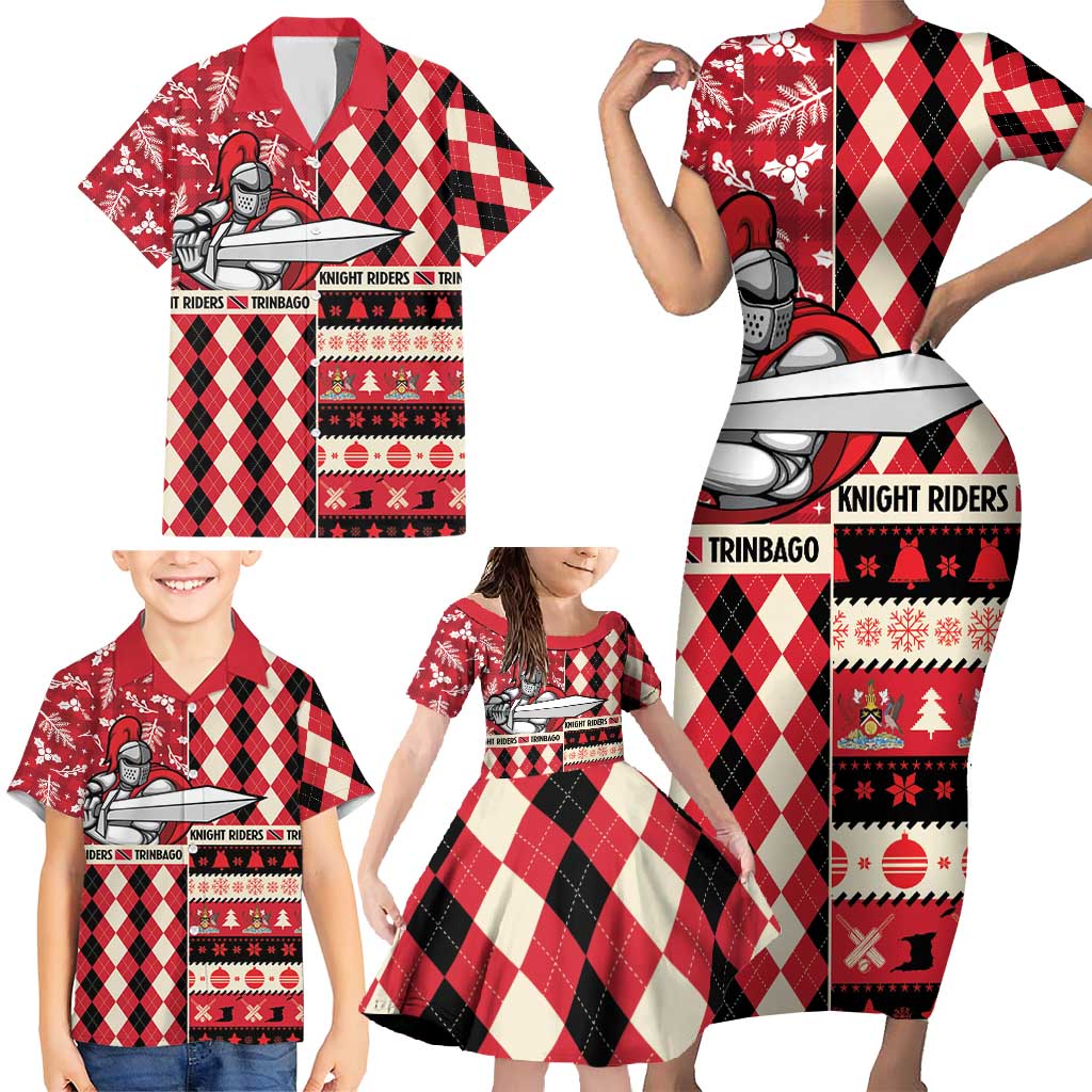 Personalized Trinbago Cricket Christmas Family Matching Short Sleeve Bodycon Dress and Hawaiian Shirt Merry Xmas Knight Riders - Wonder Print Shop