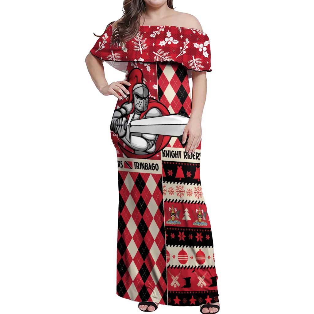 Personalized Trinbago Cricket Christmas Off Shoulder Maxi Dress Merry Xmas Knight Riders - Wonder Print Shop