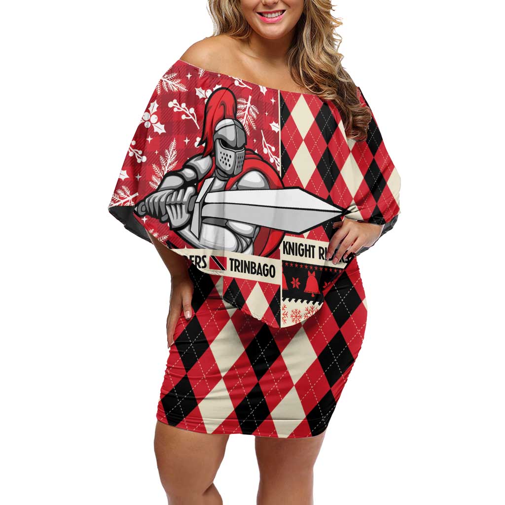 Personalized Trinbago Cricket Christmas Off Shoulder Short Dress Merry Xmas Knight Riders - Wonder Print Shop