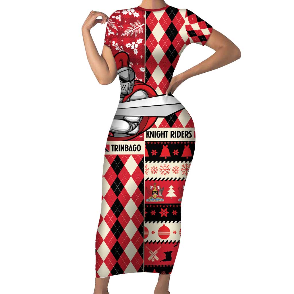 Personalized Trinbago Cricket Christmas Short Sleeve Bodycon Dress Merry Xmas Knight Riders - Wonder Print Shop