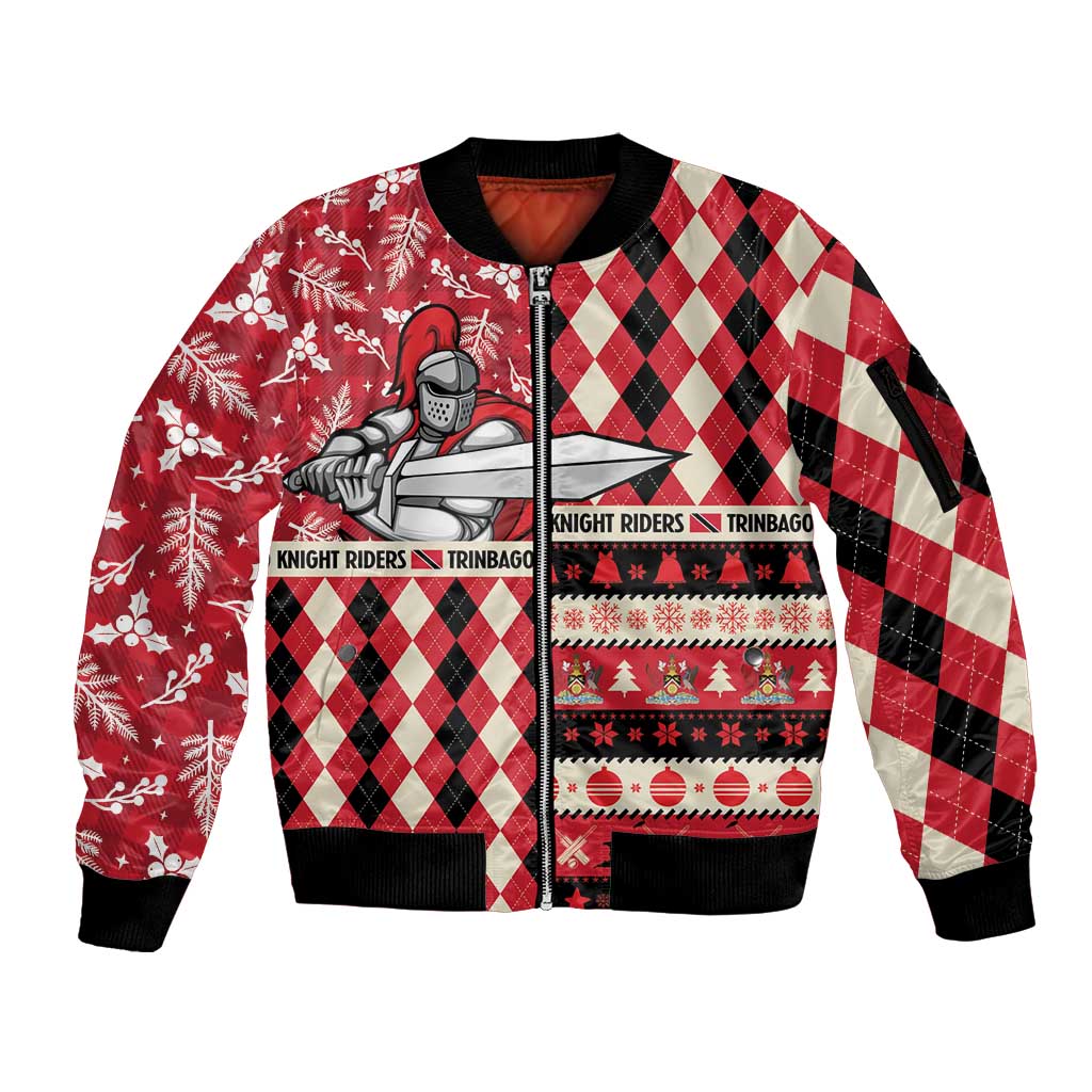 Personalized Trinbago Cricket Christmas Sleeve Zip Bomber Jacket Merry Xmas Knight Riders - Wonder Print Shop