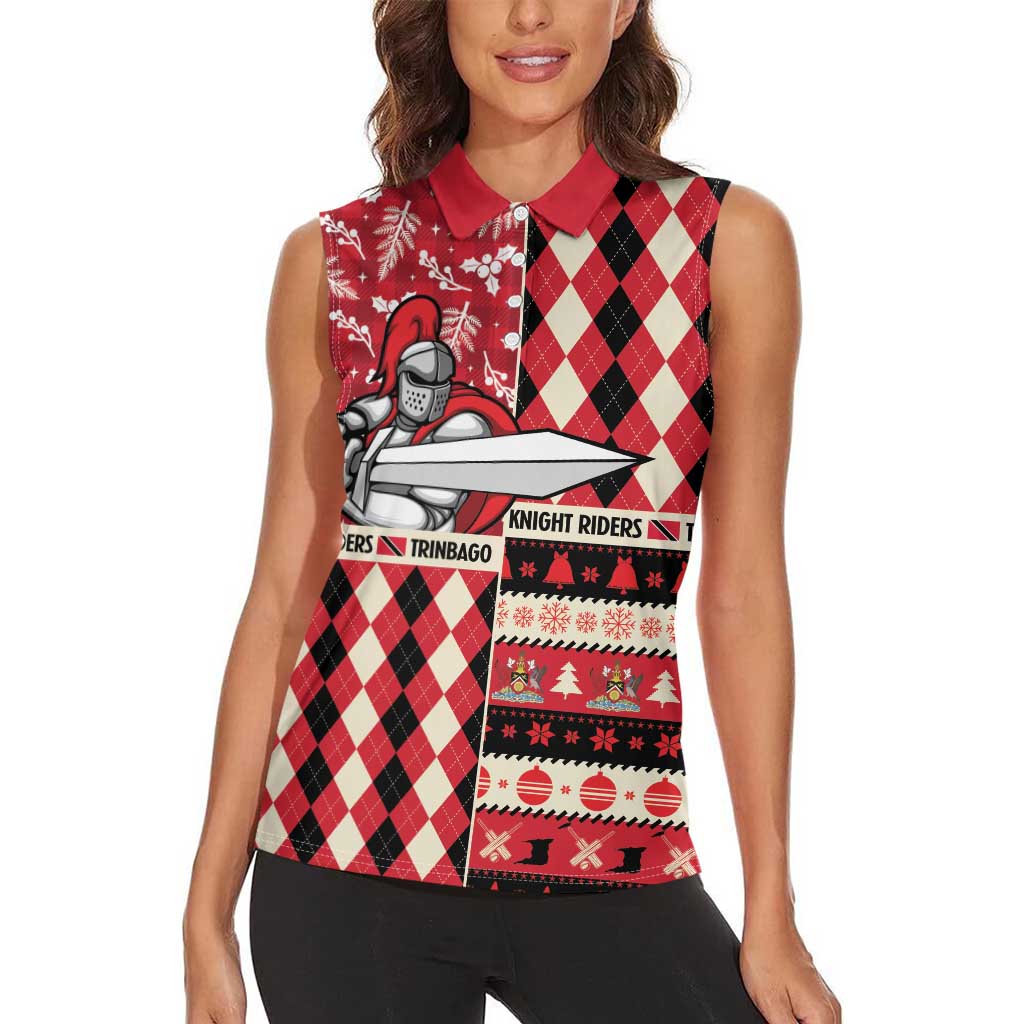 Personalized Trinbago Cricket Christmas Women Sleeveless Polo Shirt Merry Xmas Knight Riders - Wonder Print Shop