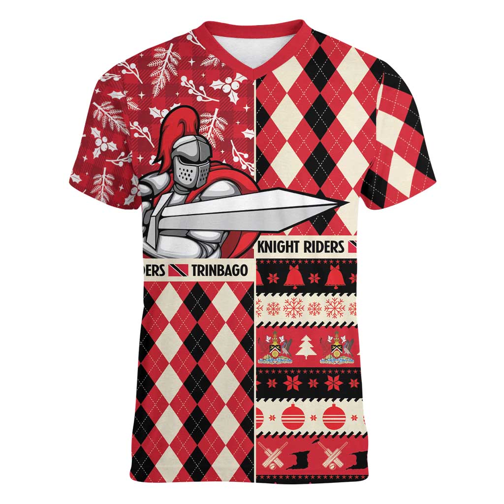 Personalized Trinbago Cricket Christmas Women V-Neck T-Shirt Merry Xmas Knight Riders - Wonder Print Shop