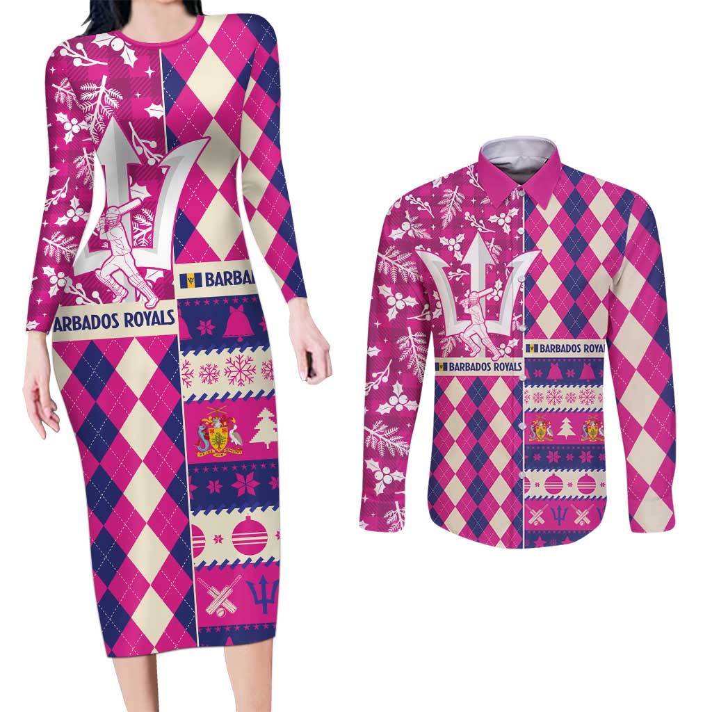 Personalized Barbados Cricket Christmas Couples Matching Long Sleeve Bodycon Dress and Long Sleeve Button Shirt Merry Xmas Royals - Wonder Print Shop