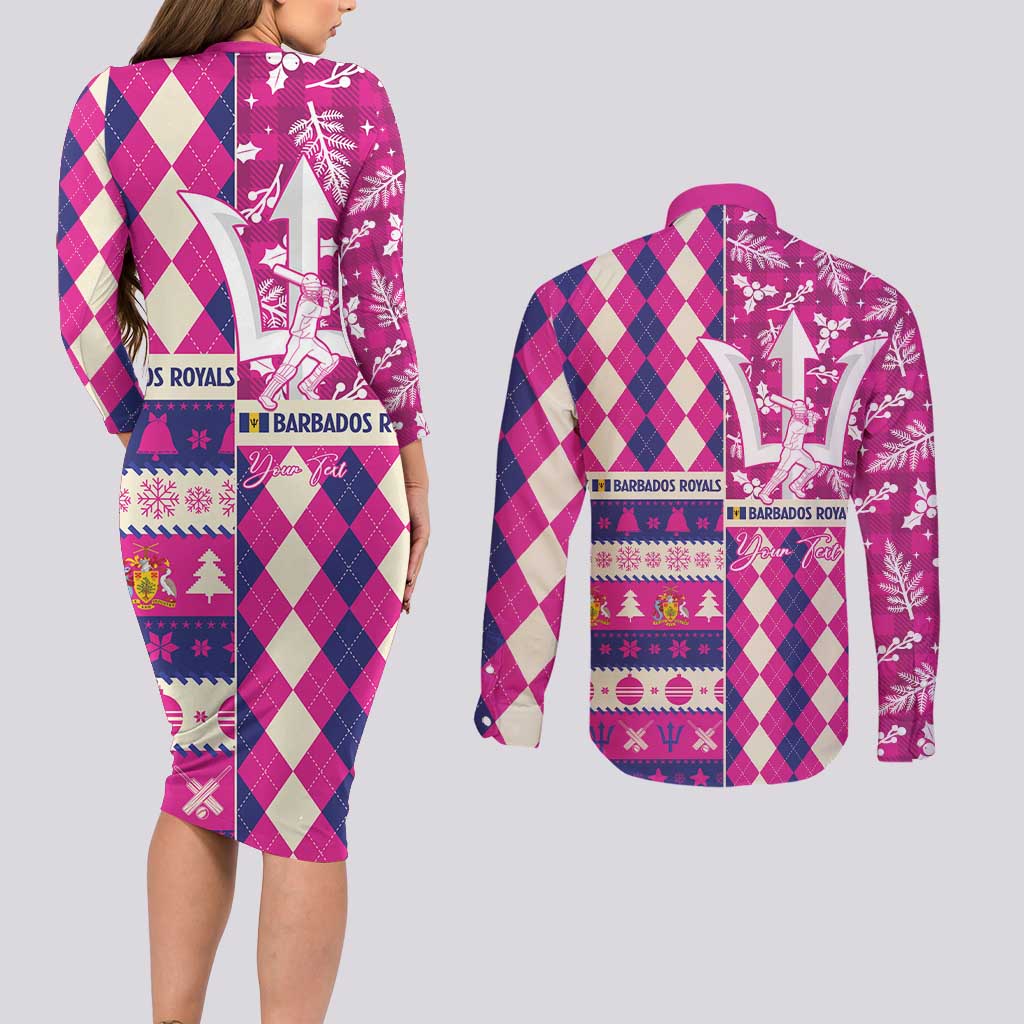Personalized Barbados Cricket Christmas Couples Matching Long Sleeve Bodycon Dress and Long Sleeve Button Shirt Merry Xmas Royals - Wonder Print Shop