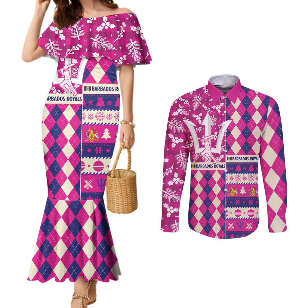 Personalized Barbados Cricket Christmas Couples Matching Mermaid Dress and Long Sleeve Button Shirt Merry Xmas Royals - Wonder Print Shop
