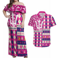 Personalized Barbados Cricket Christmas Couples Matching Off Shoulder Maxi Dress and Hawaiian Shirt Merry Xmas Royals - Wonder Print Shop