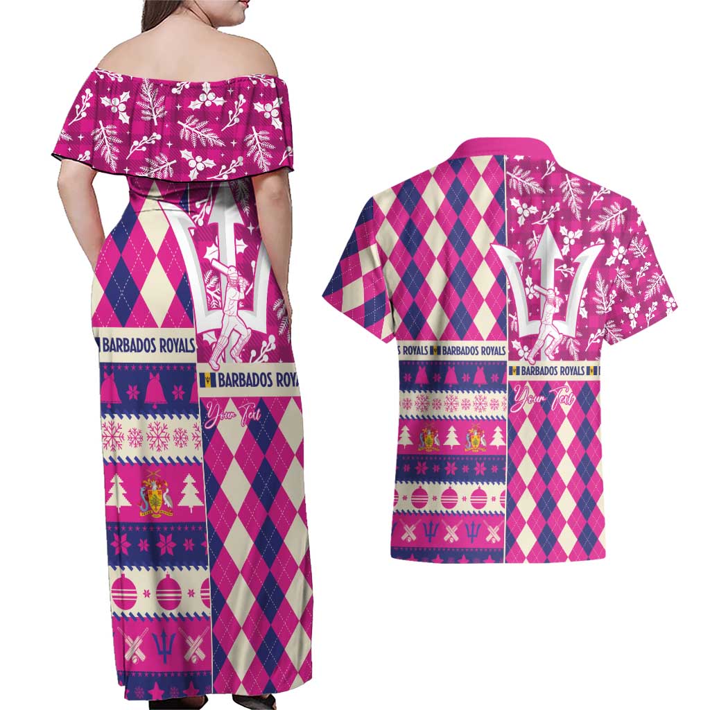 Personalized Barbados Cricket Christmas Couples Matching Off Shoulder Maxi Dress and Hawaiian Shirt Merry Xmas Royals - Wonder Print Shop