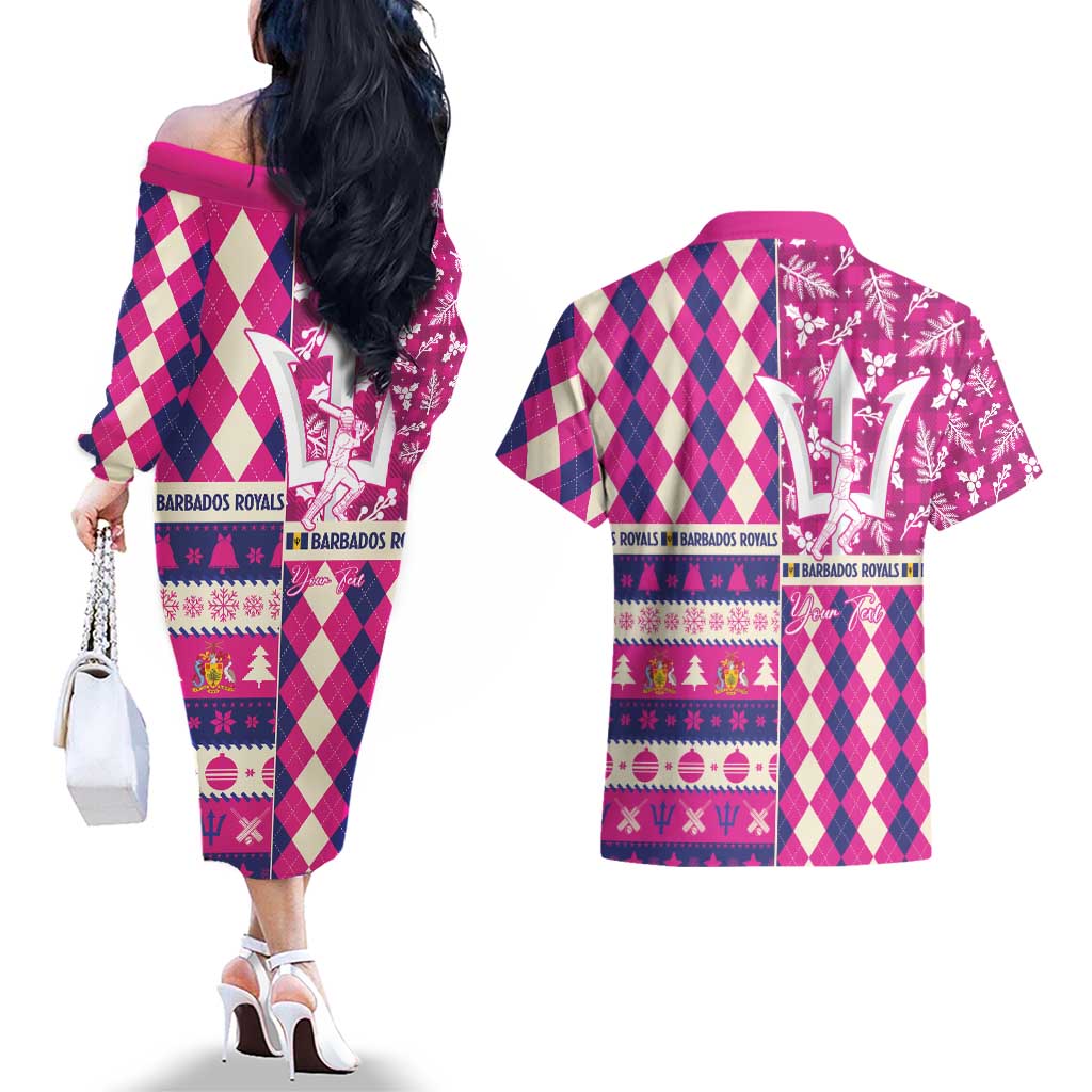 Personalized Barbados Cricket Christmas Couples Matching Off The Shoulder Long Sleeve Dress and Hawaiian Shirt Merry Xmas Royals - Wonder Print Shop