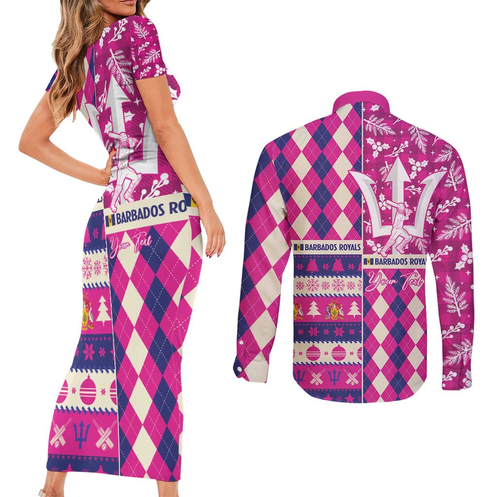 Personalized Barbados Cricket Christmas Couples Matching Short Sleeve Bodycon Dress and Long Sleeve Button Shirt Merry Xmas Royals - Wonder Print Shop
