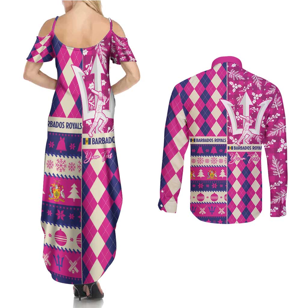 Personalized Barbados Cricket Christmas Couples Matching Summer Maxi Dress and Long Sleeve Button Shirt Merry Xmas Royals - Wonder Print Shop