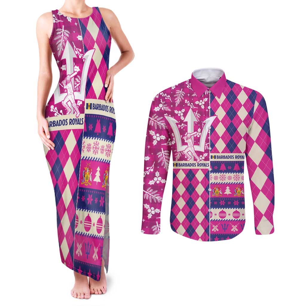 Personalized Barbados Cricket Christmas Couples Matching Tank Maxi Dress and Long Sleeve Button Shirt Merry Xmas Royals - Wonder Print Shop