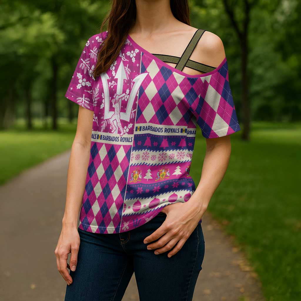 Personalized Barbados Cricket Christmas Cross Shoulder Shirt Merry Xmas Royals - Wonder Print Shop